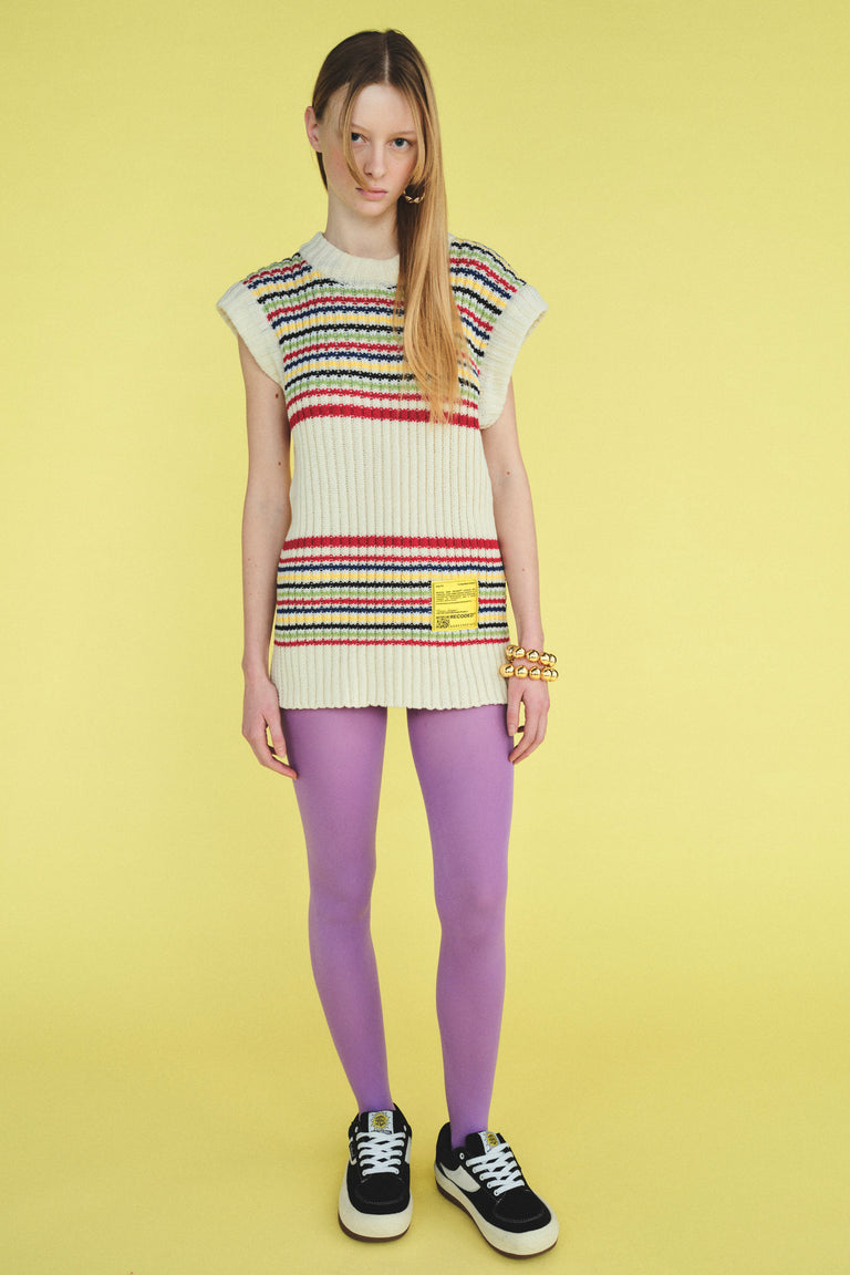 CHUNKY HAND KNIT STRIPE MINI DRESS