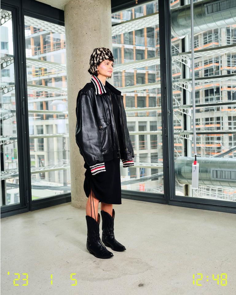 Leather Knit Collar Jacket