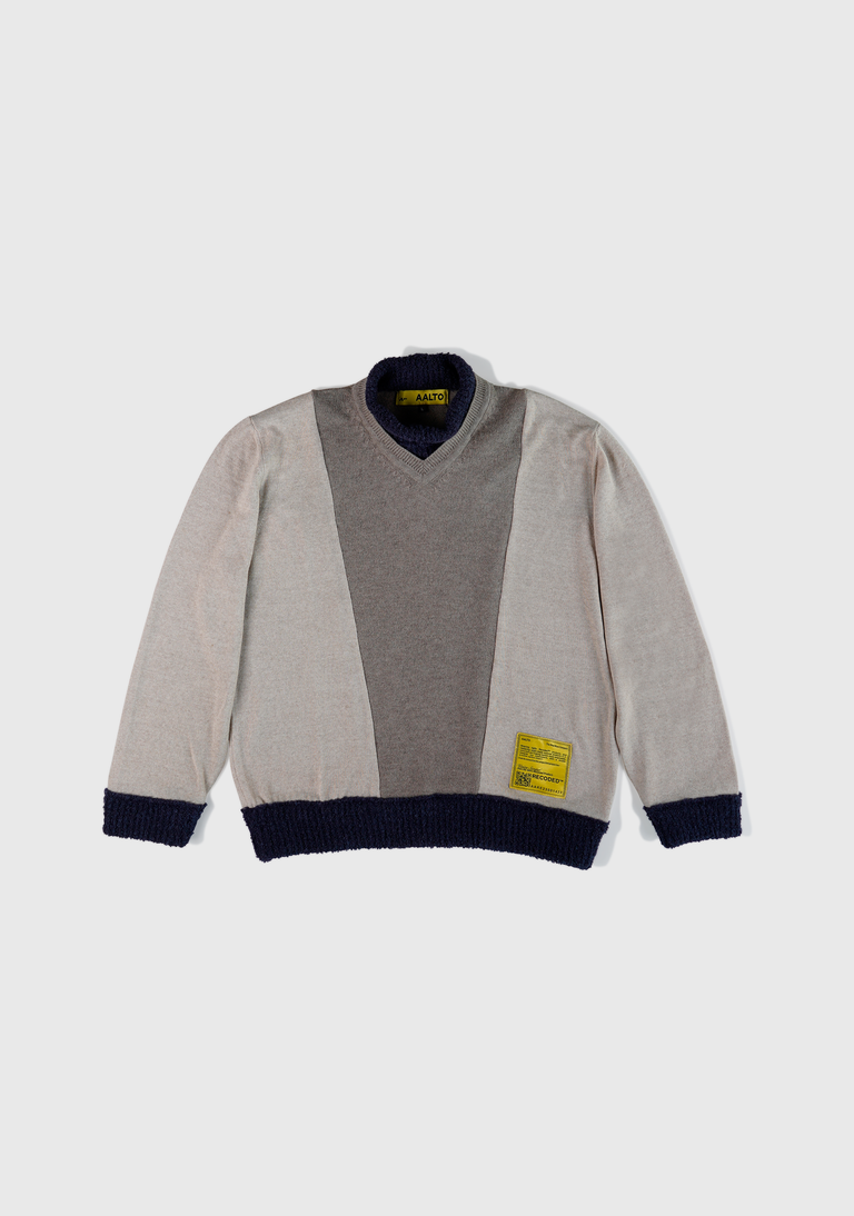 Knit Patchwork Mock Neck