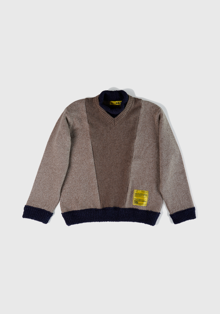 Knit Patchwork Mock Neck