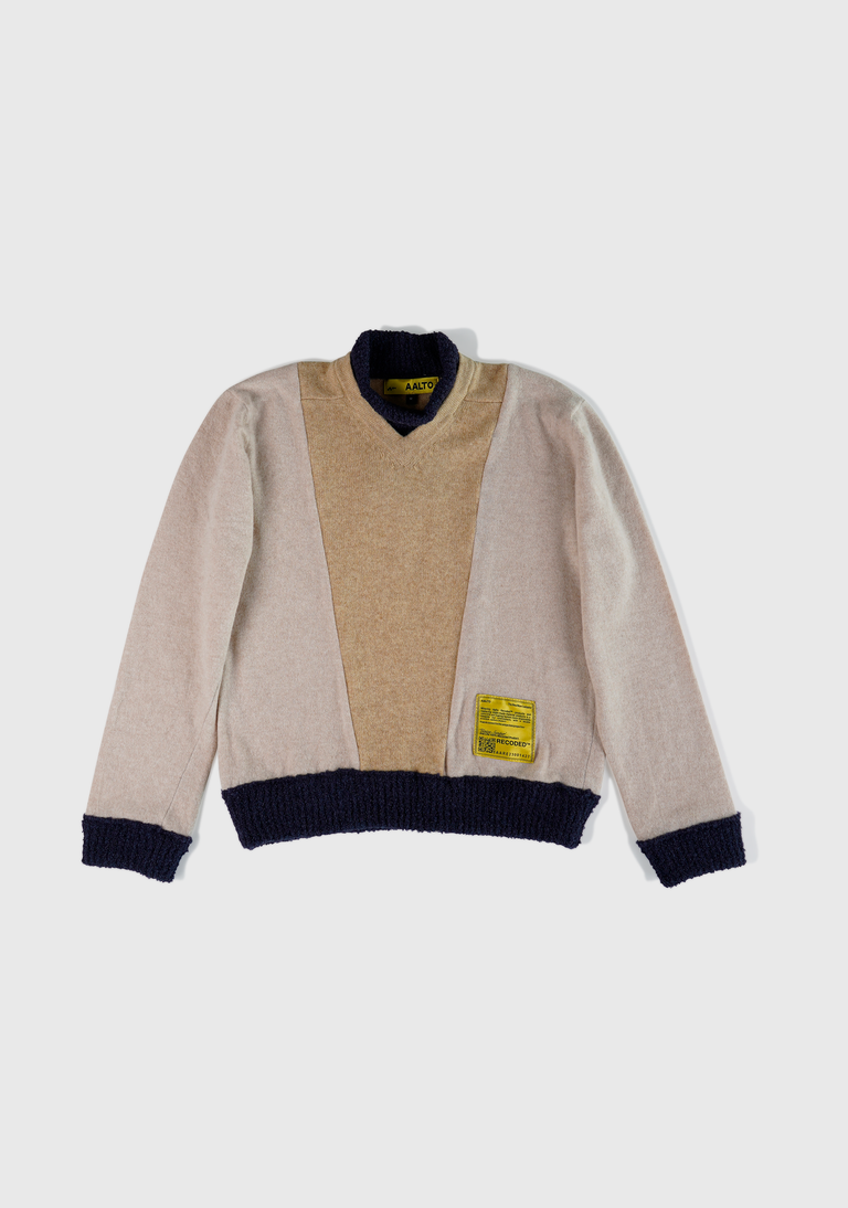 Knit Patchwork Mock Neck