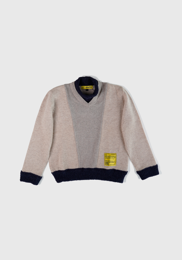 Knit Patchwork Mock Neck