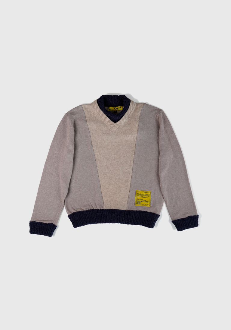 Knit Patchwork Mock Neck