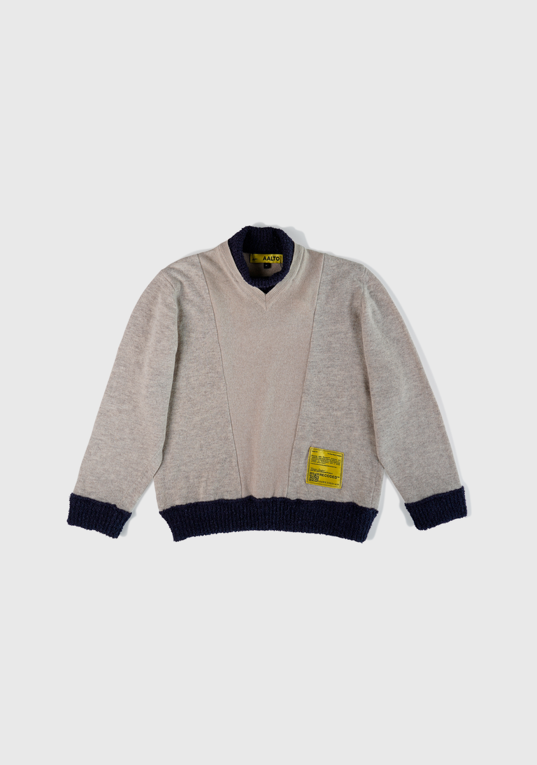 Knit Patchwork Mock Neck