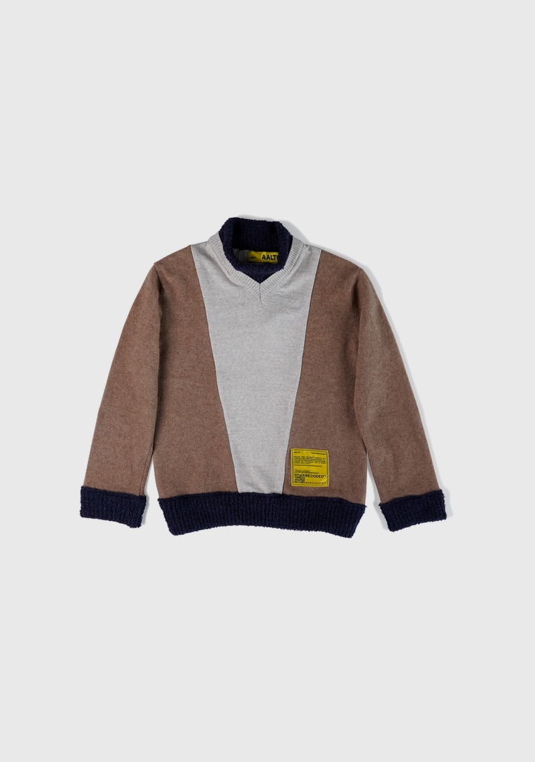 Knit Patchwork Mock Neck