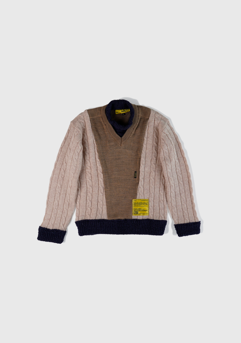 Knit Patchwork Mock Neck