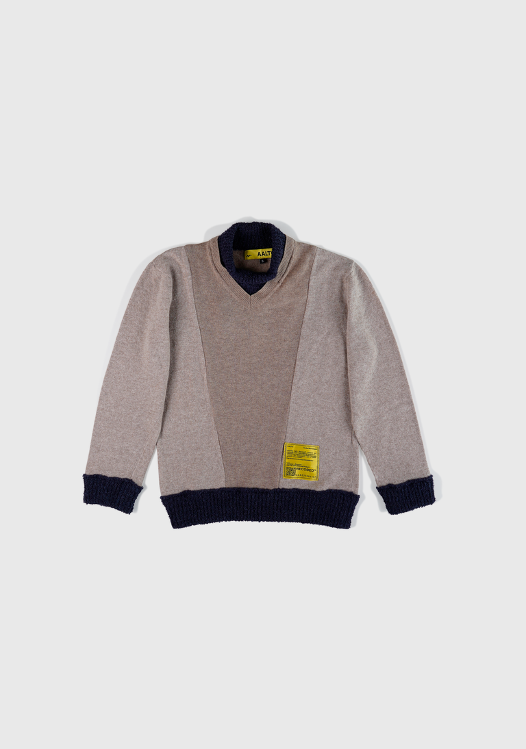 Knit Patchwork Mock Neck