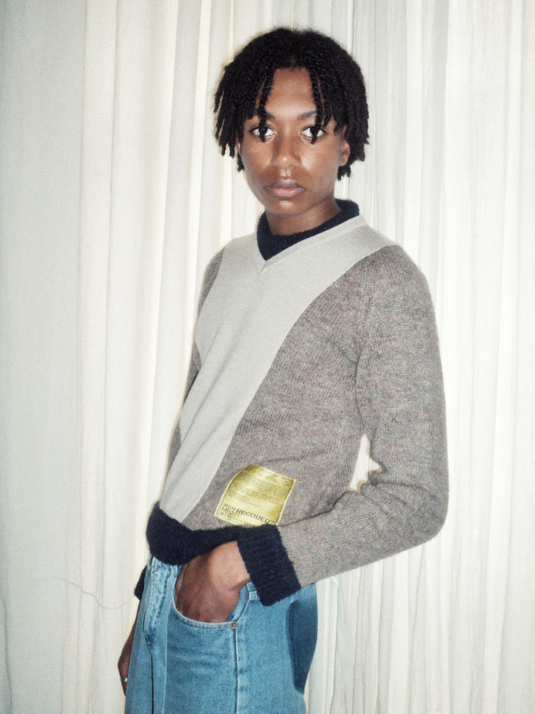 Knit Patchwork Mock Neck