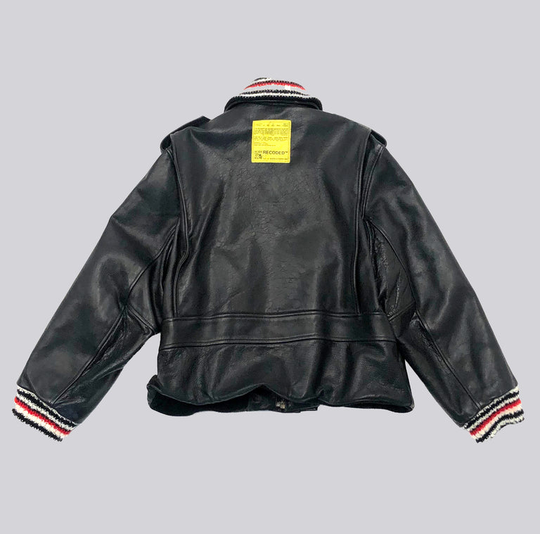 Leather Knit Collar Aviator Jacket