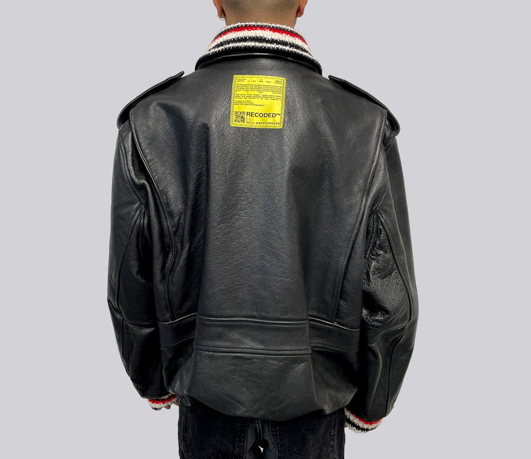 Leather Knit Collar Aviator Jacket