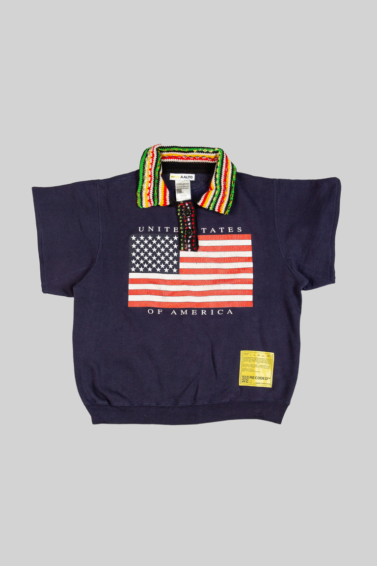 Knit Polo Collar Varsity Sweatshirt