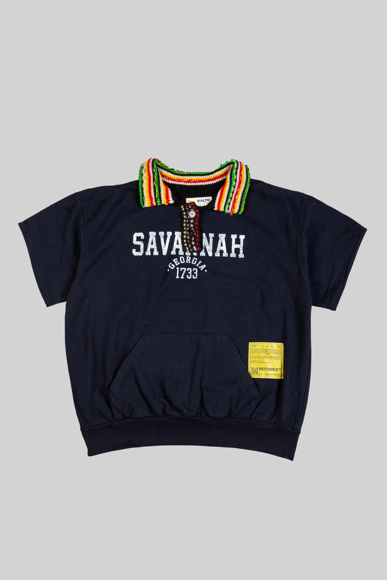 Knit Polo Collar Varsity Sweatshirt