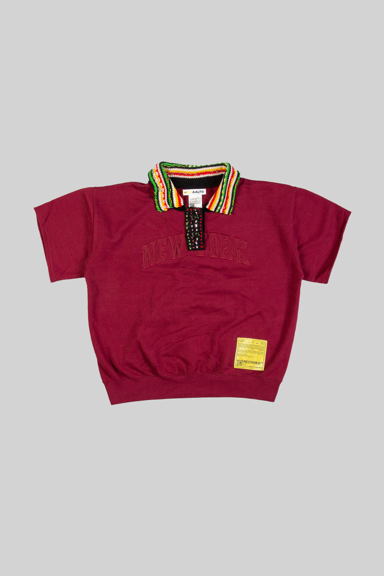 Knit Polo Collar Varsity Sweatshirt