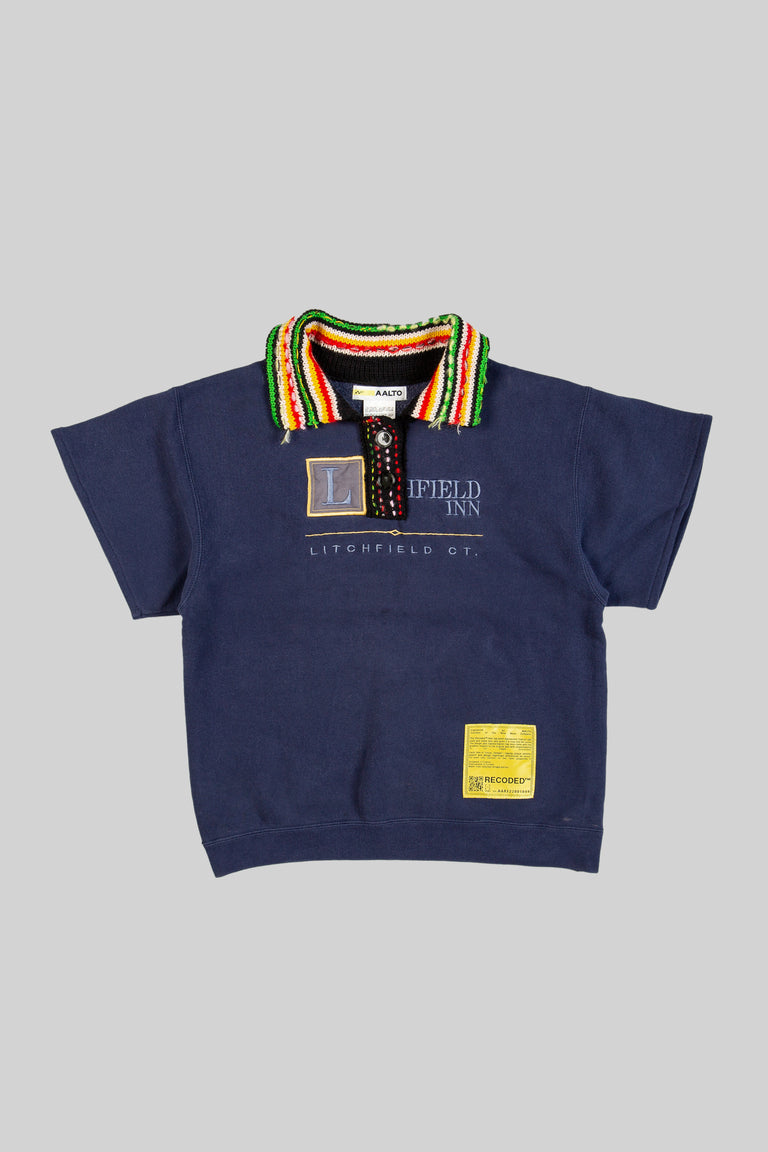 Knit Polo Collar Varsity Sweatshirt