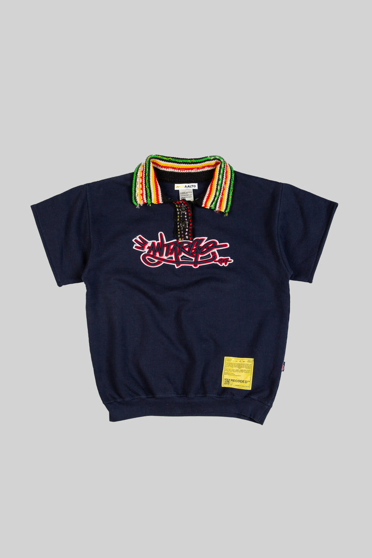 Knit Polo Collar Varsity Sweatshirt