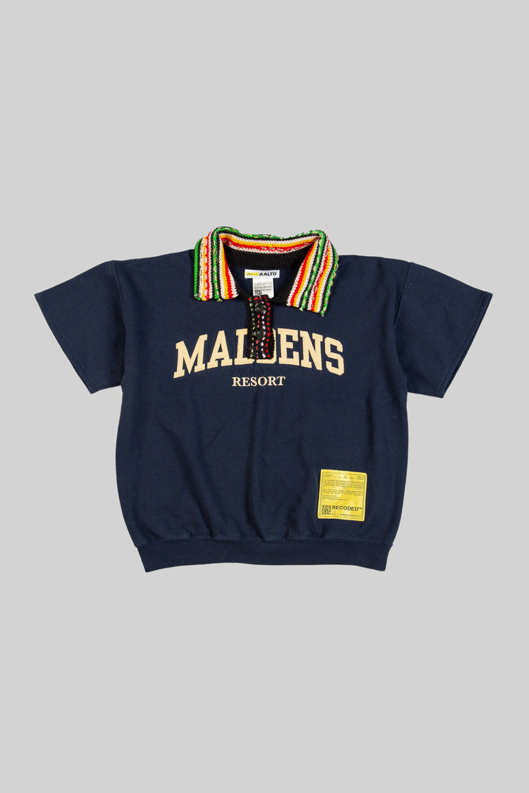 Knit Polo Collar Varsity Sweatshirt