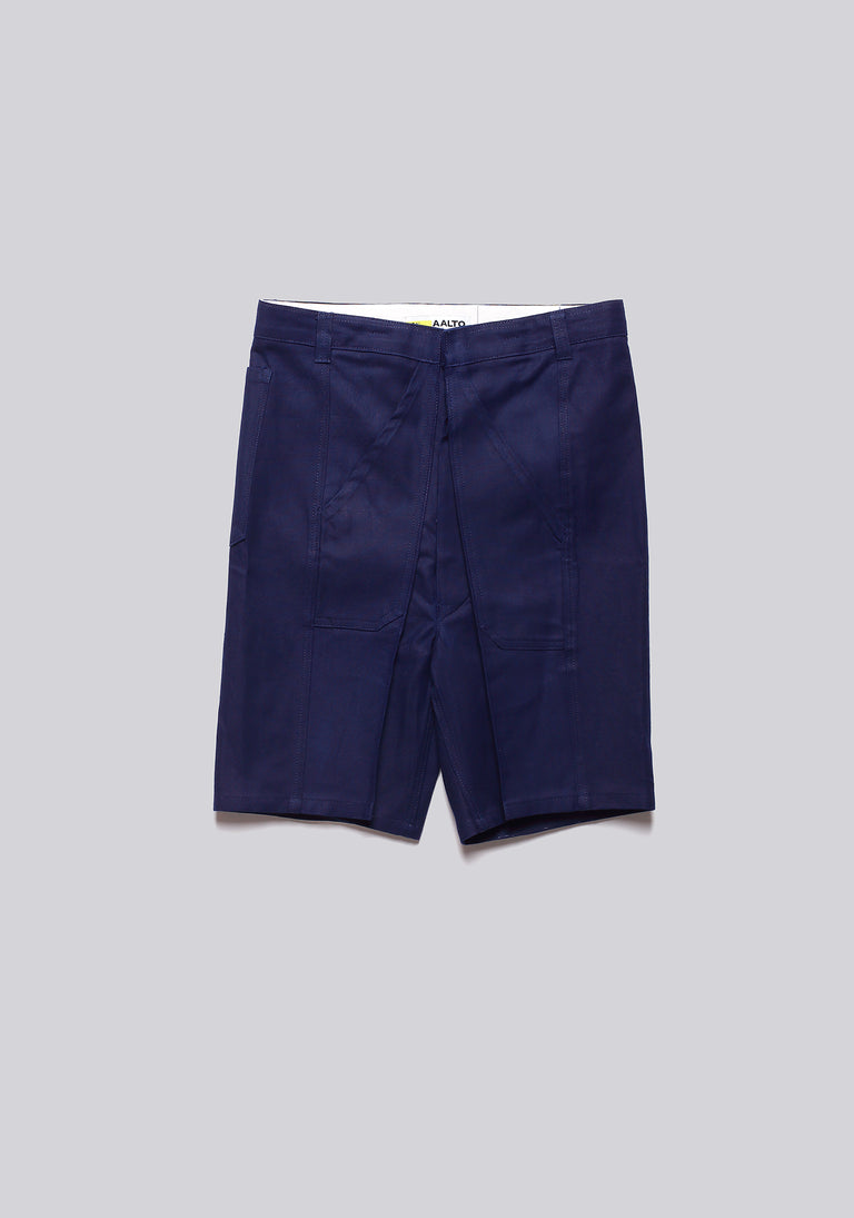 Worker Blue Front Pleat Shorts