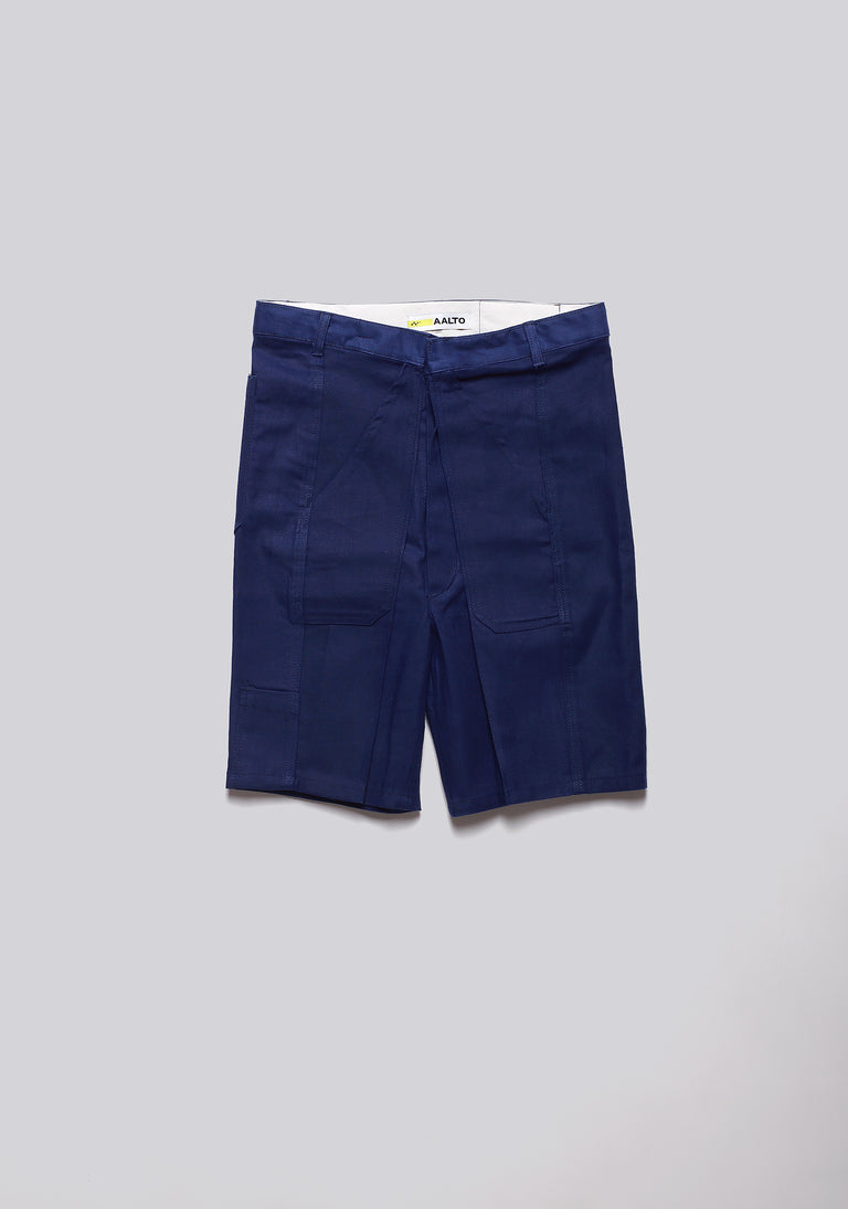 Worker Blue Front Pleat Shorts