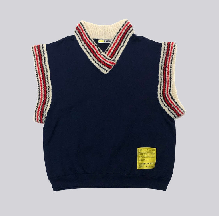 Sleeveless Knit Collar College Sweater