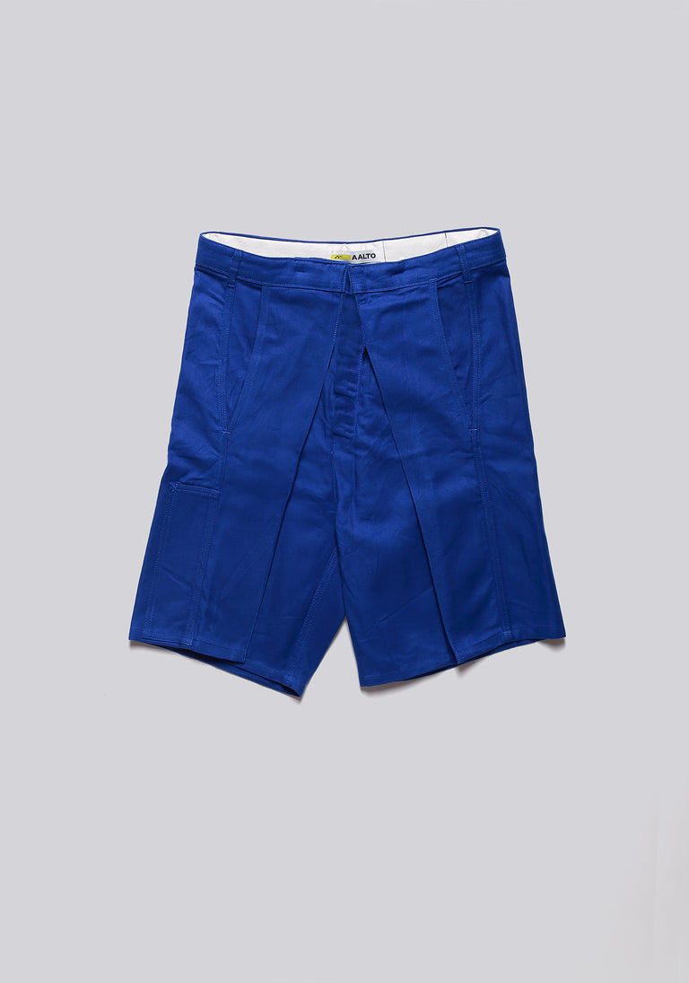 Worker Blue Front Pleat Shorts